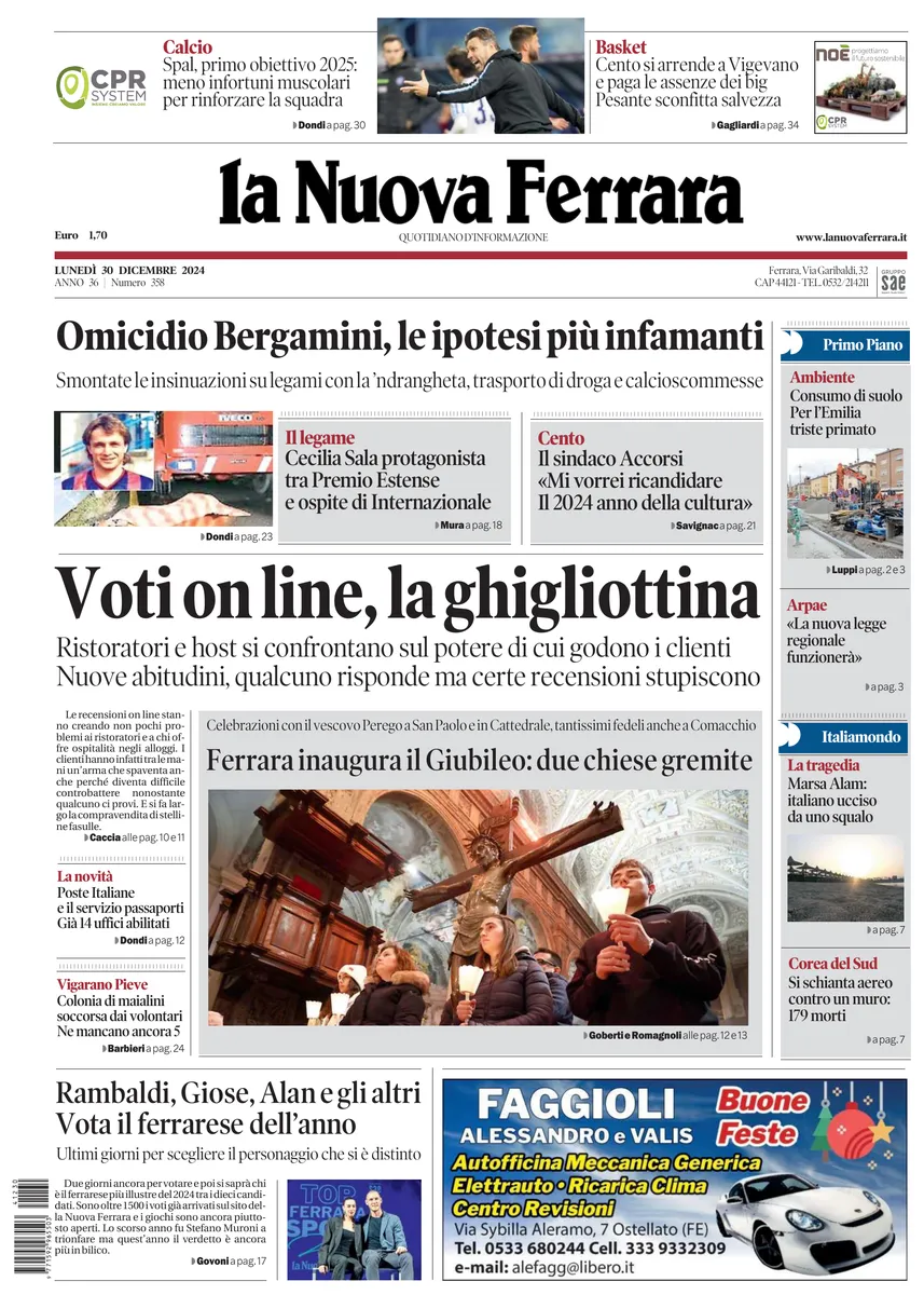 Prima-pagina-nuova ferrara-oggi-edizione-del-2024-12-30